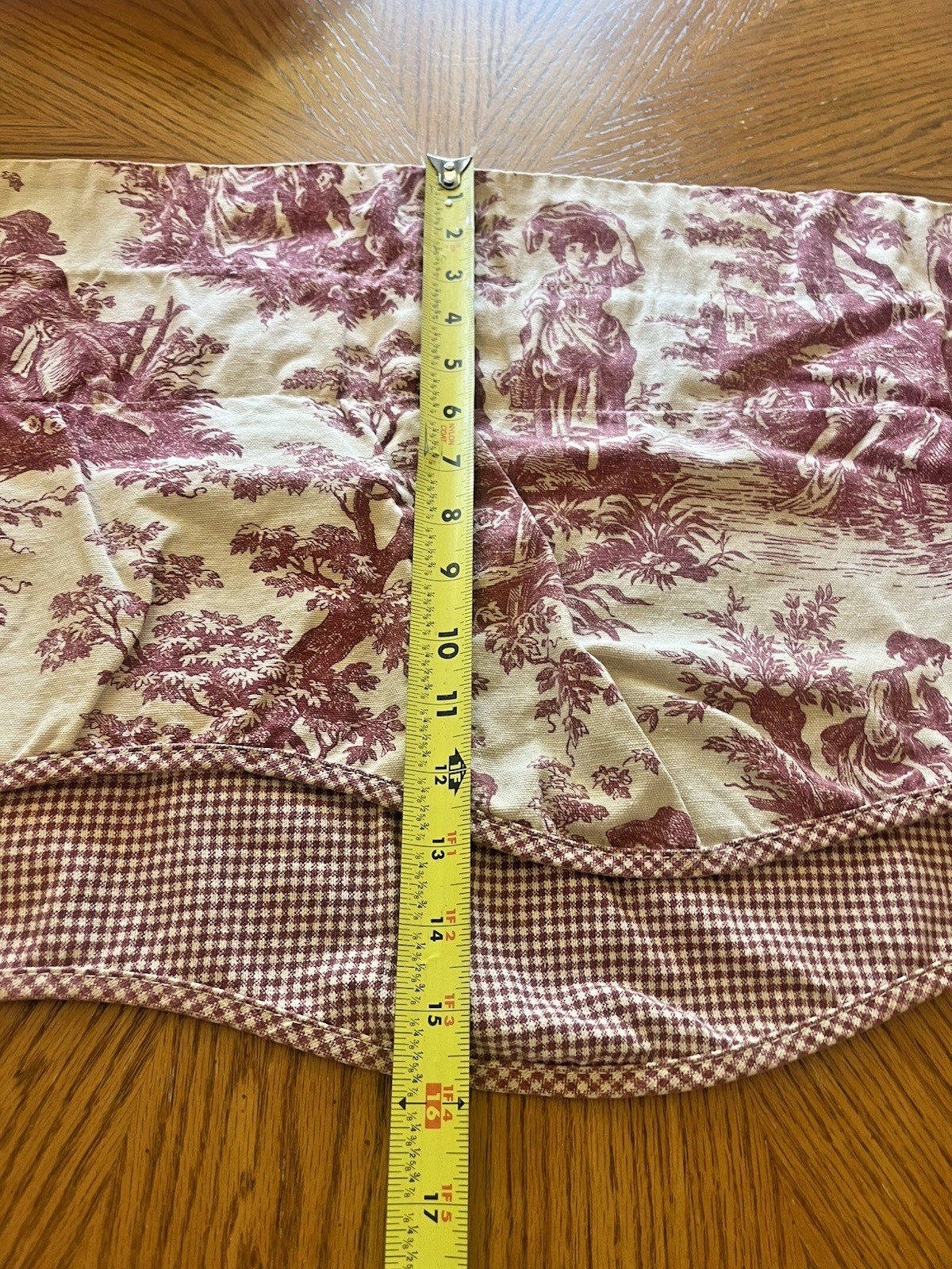 Toile Valance Burgundy Red Off White Beige Gingham Check French Country 74×15.5″
