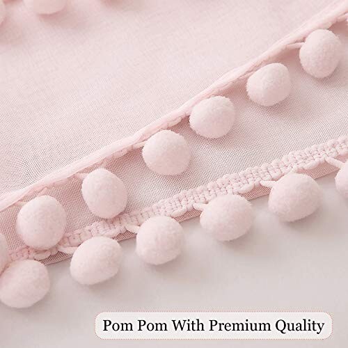NWT MIULEE Curtains- Panels Pom Pom Tasseled White 84″ Sheer Pink 2 Panels