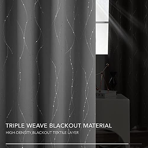 Blackout Curtains – Silver Wave 42″W x 54″L (Pack of 2) Light Grey/Wave Dots