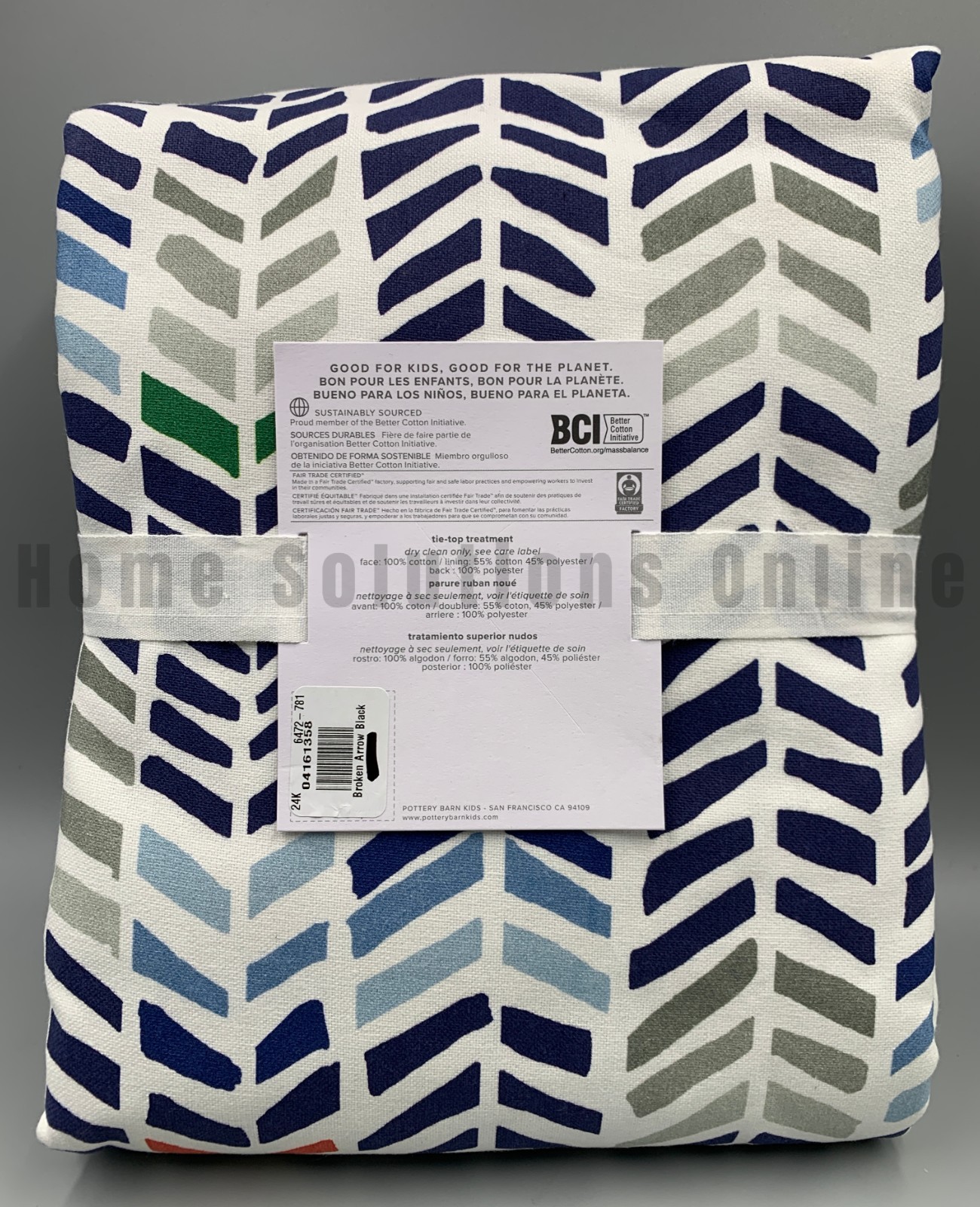 Pottery Barn Kids Broken Arrows Cotton Blackout Curtain Navy Multi 96″ #B4001