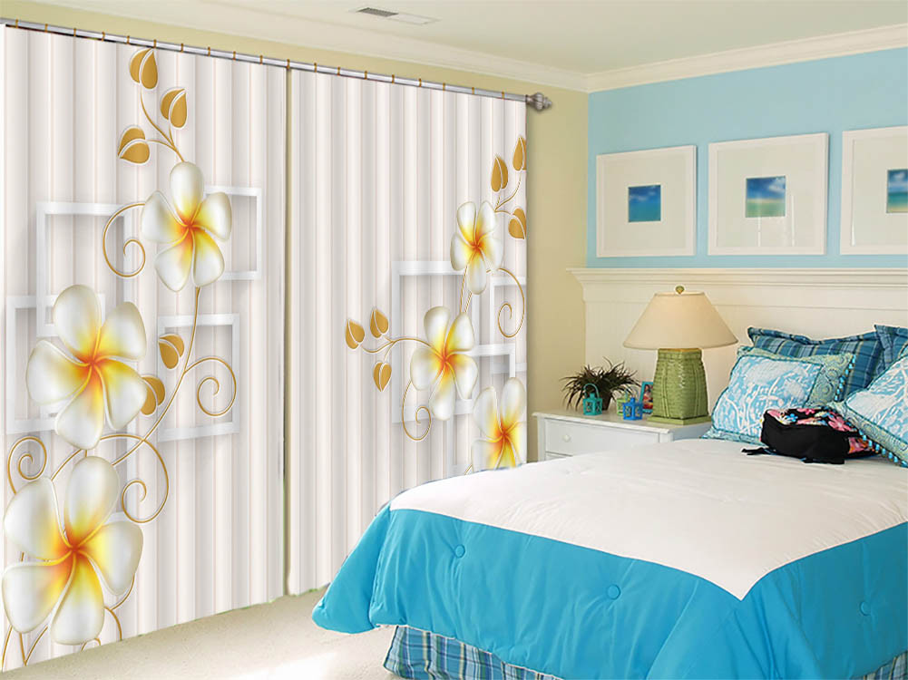 Small Yellowish Leaves 3D Curtains Blockout Photo Printing Curtains Drape Fabric