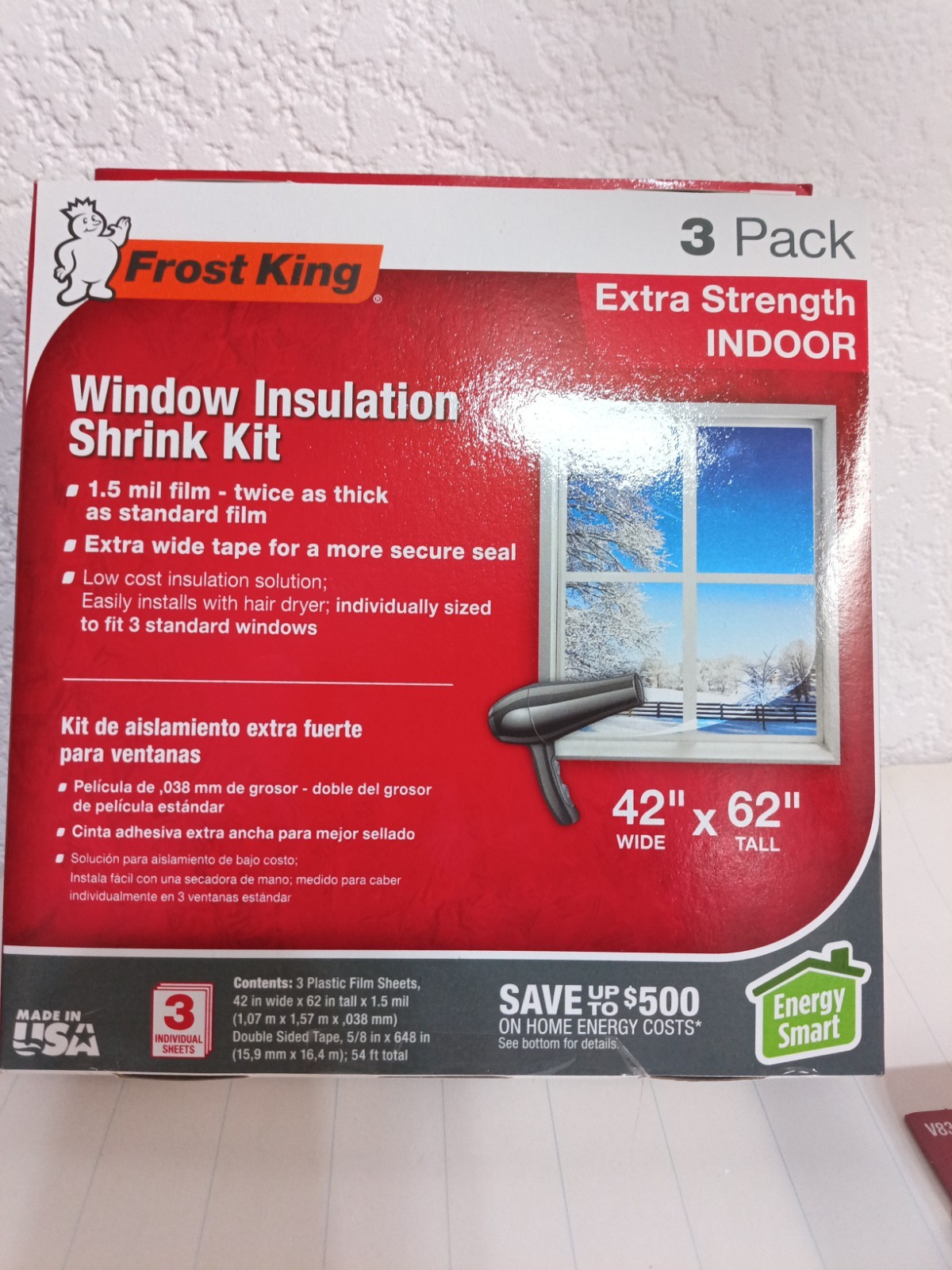 Pack Of 2 Frost King V83/3 42” x 62” 1.5mil Heavy Duty Window Insulation Shrink