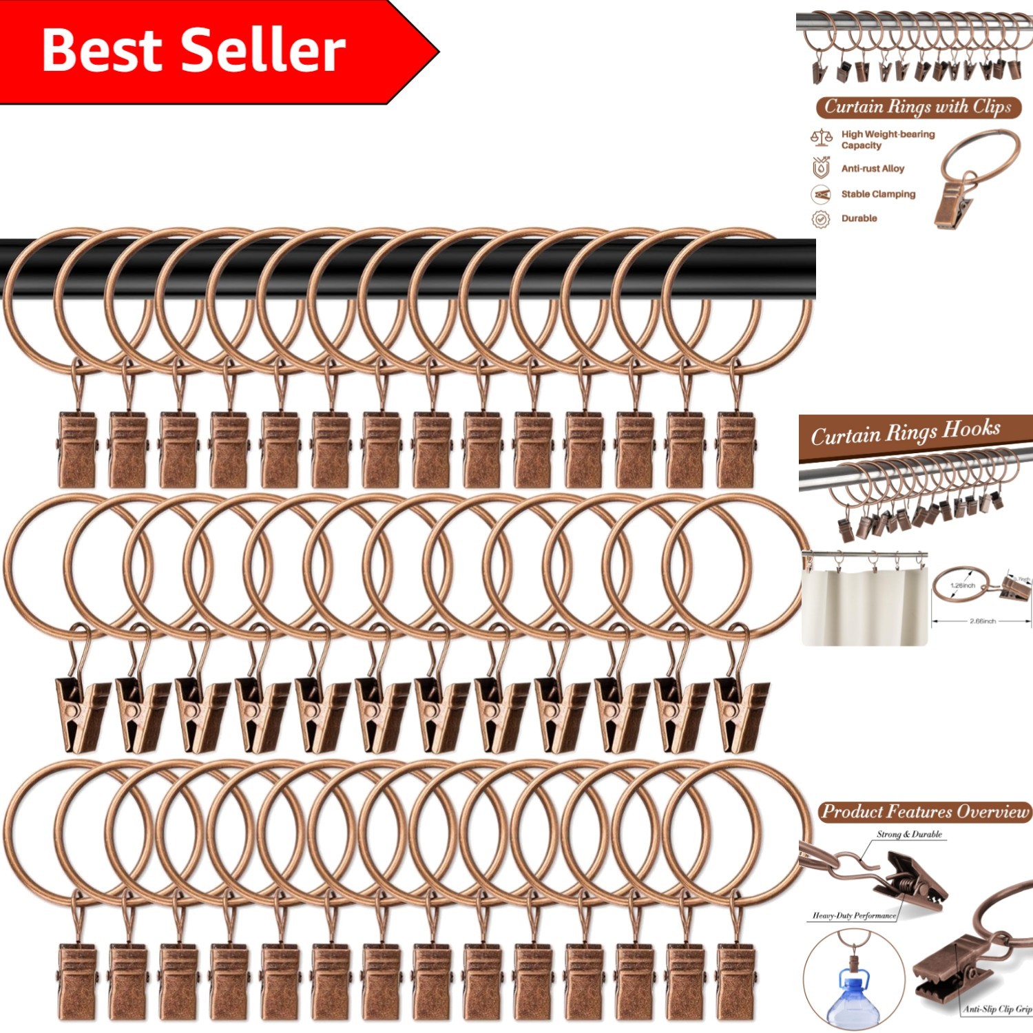 40 Elegant Antique Red Copper Curtain Clips with Rings – Strong & Stylish Hold