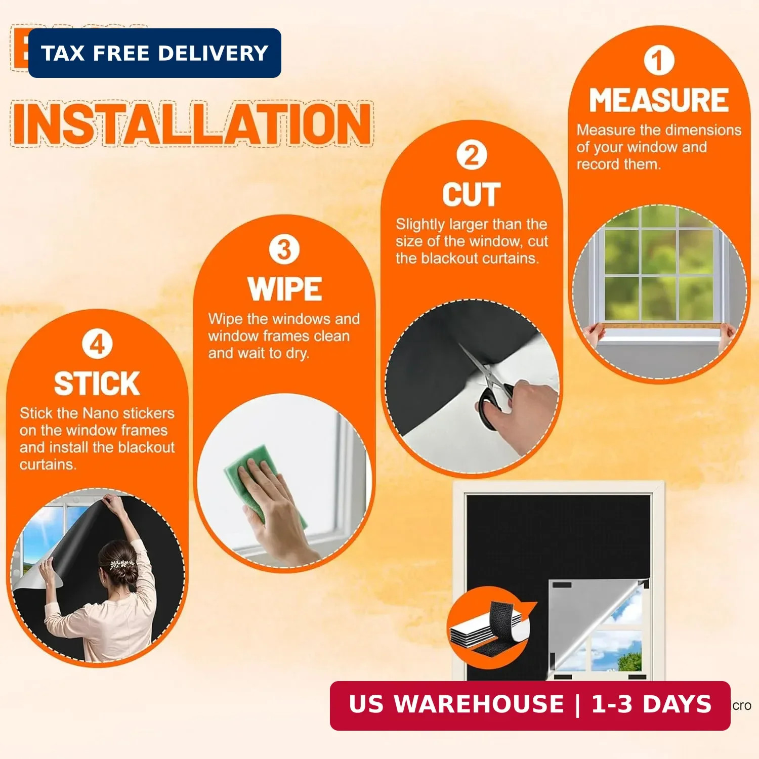 100% Black Out Window Cover Portable Blackout Shades Adhesive Thermal Blackout B