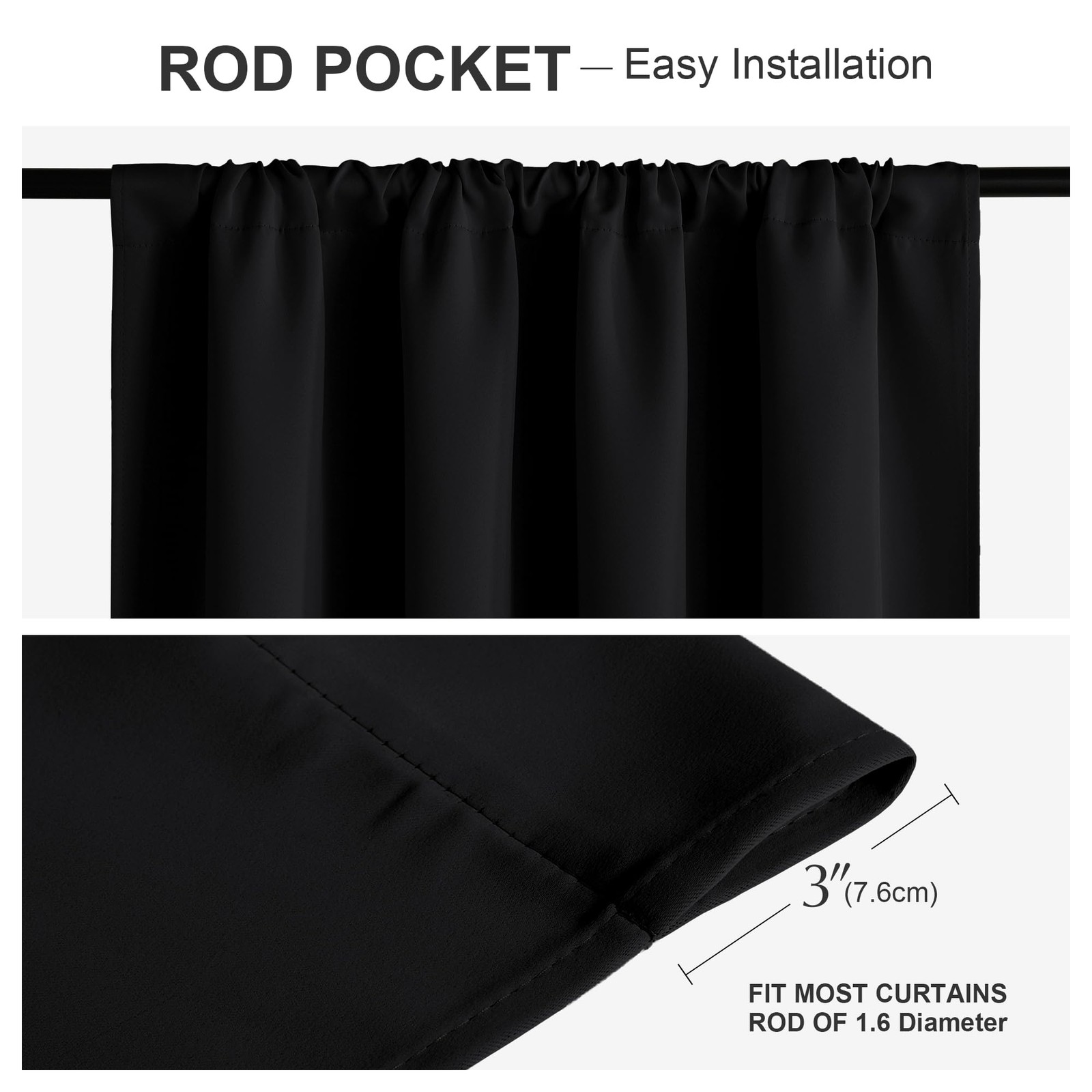 Home Decor Drapes, Blackout Kitchen Curtains, 2 Panels Set, 42×45 Inch, Black