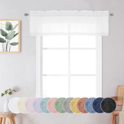 Crushed Sheer Valances for Window 14 Inch Length 42″W x 14″L (Pack of 2) White