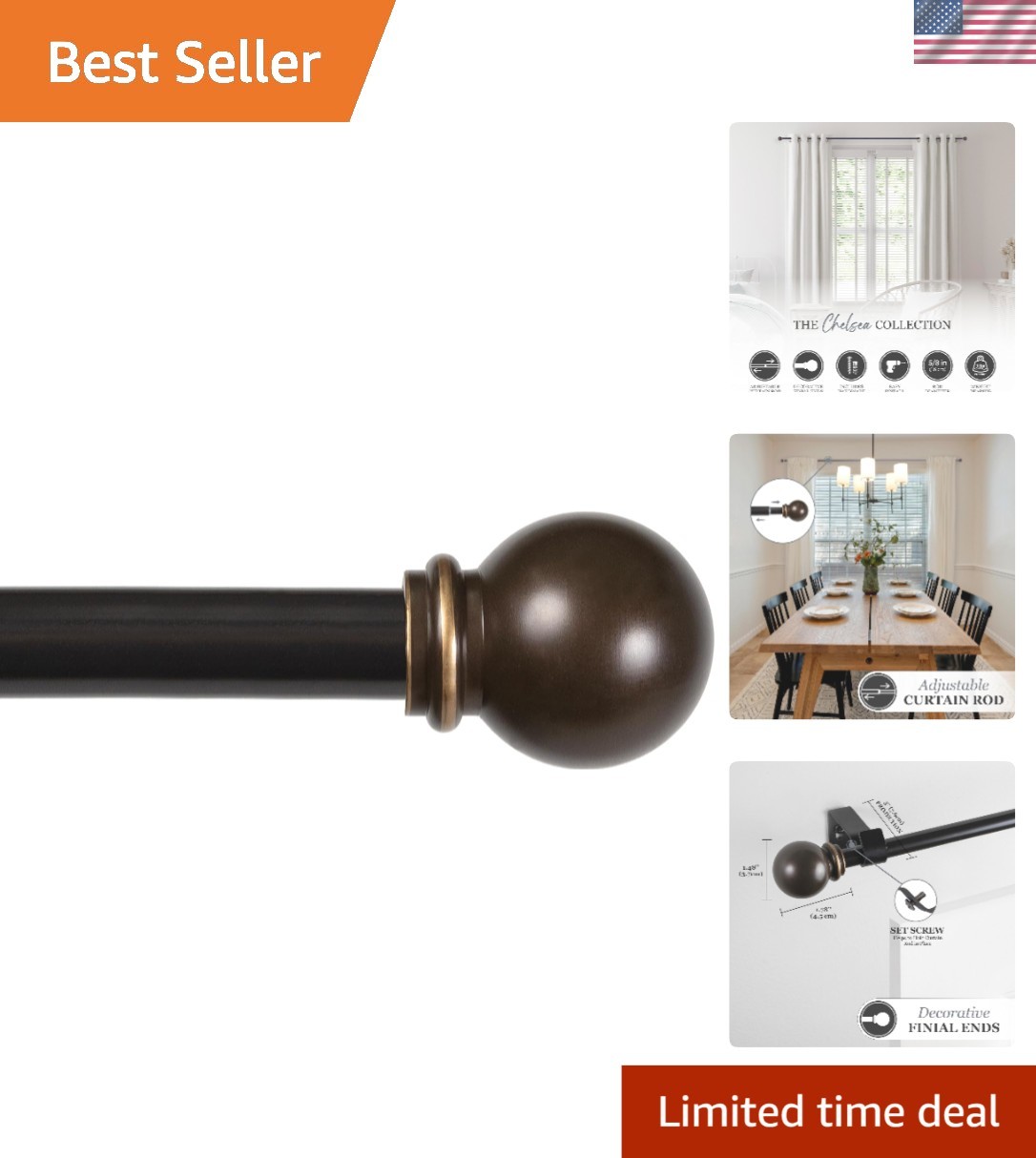 Versatile Chelsea Curtain Rod 48-86″ – Supports Light to Medium Weight Curtains