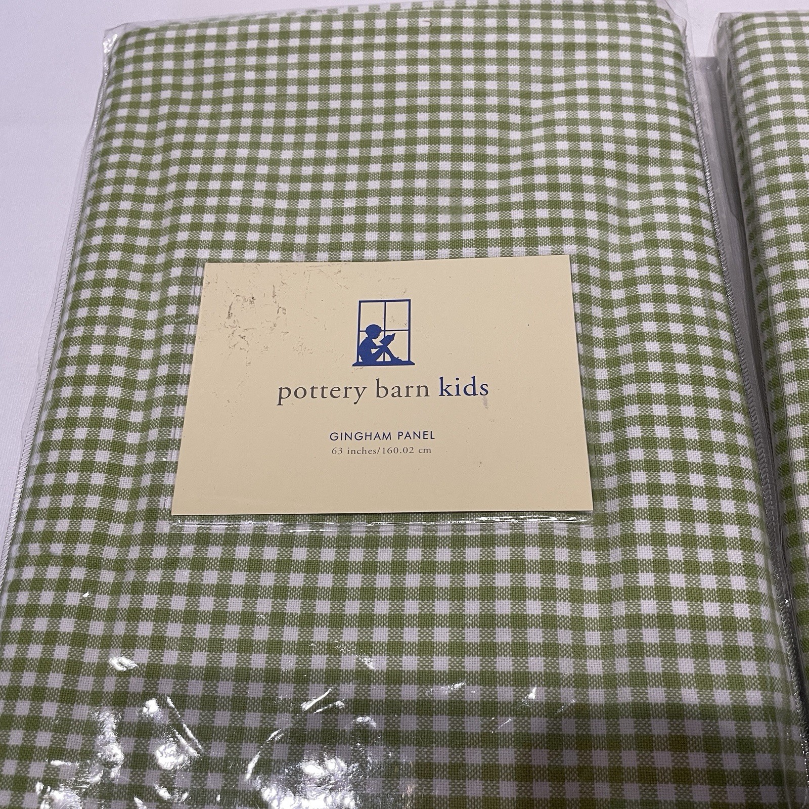 New Pottery Barn Kids Green & White Cotton Curtains 44×63″ Pair Open Package