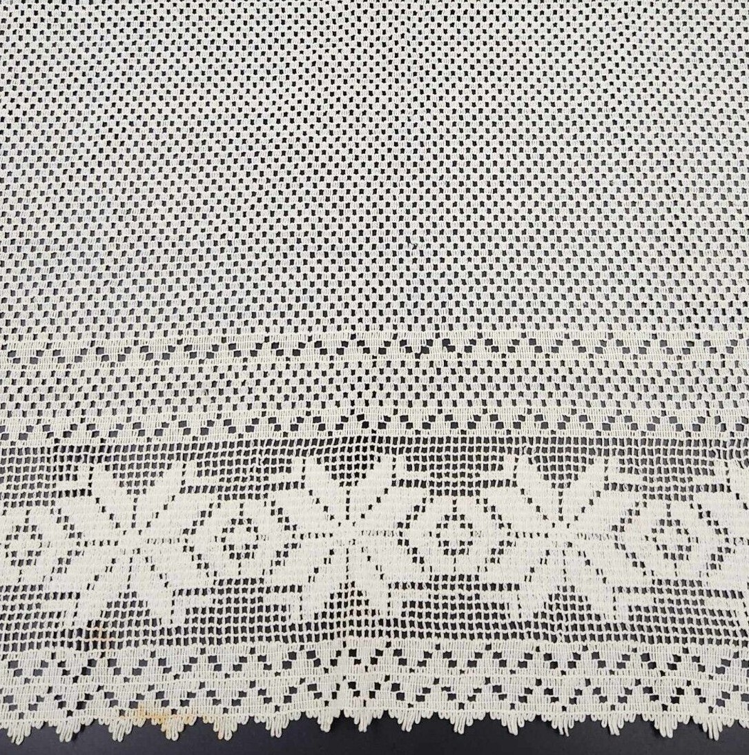 Off White Crochet Lace Kitchen Curtain Valance Tier or Swag Vintage Cafe Panel