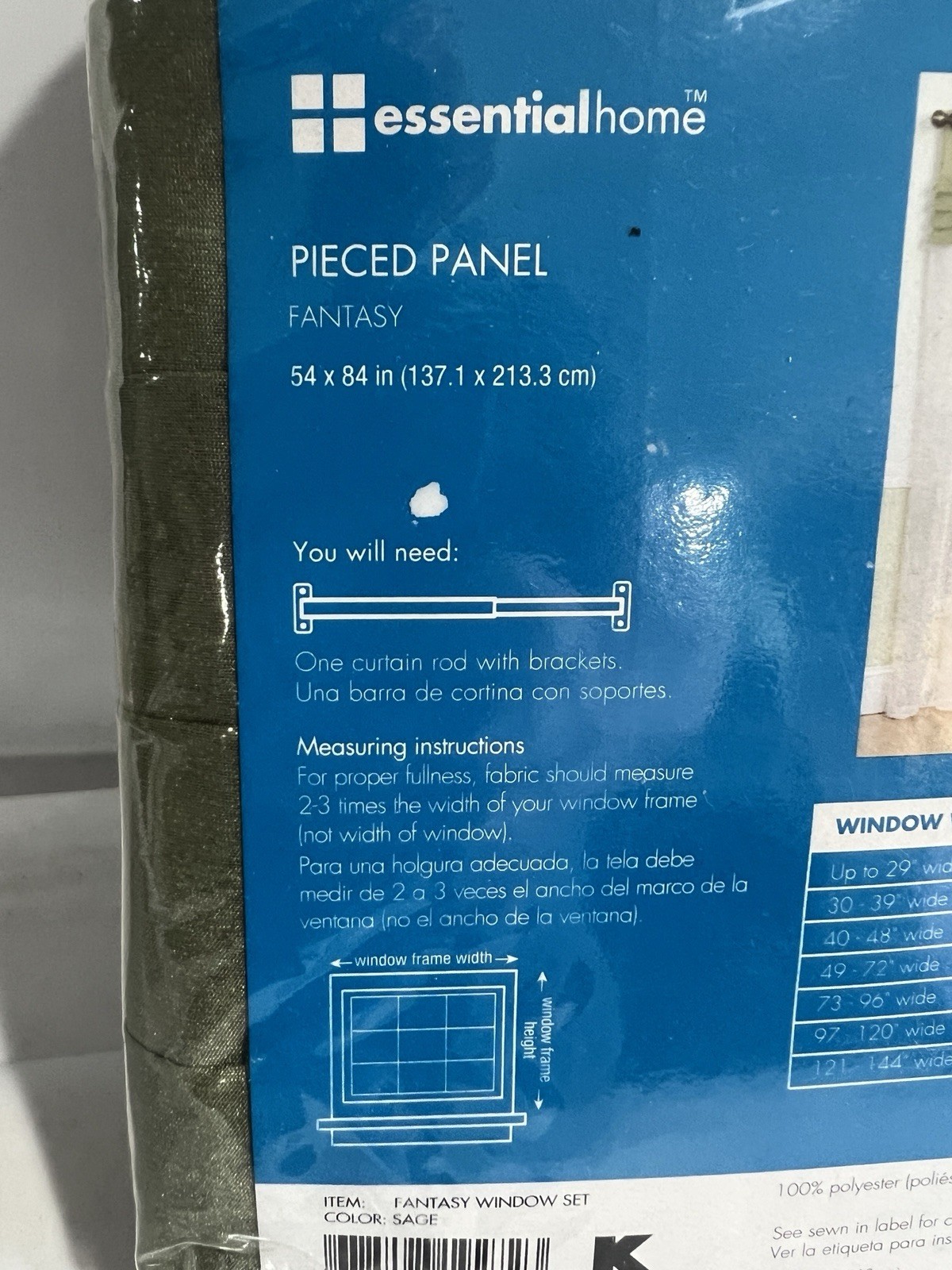 Essential Home Pieced Panel Fantasy Window Curtain Set – Sage 54×84″