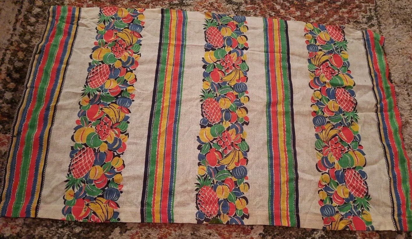 Vintage Primary Colored Fruit Valance? Cloth Runner? 43inx21in