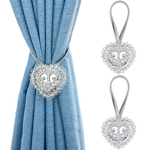 2PCS Magnetic Curtain Tiebacks Crystal Heart Shape Window Curtain 002a