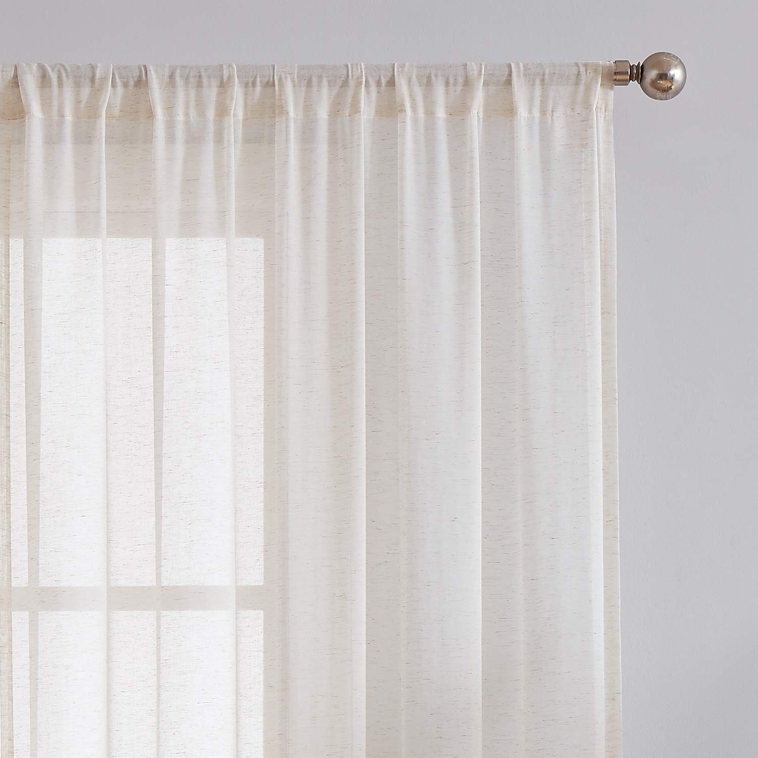 FMFUNCTEX Linen Sheer Sliding Door Curtains 84″ L x 100″ W – Beige Bedroom