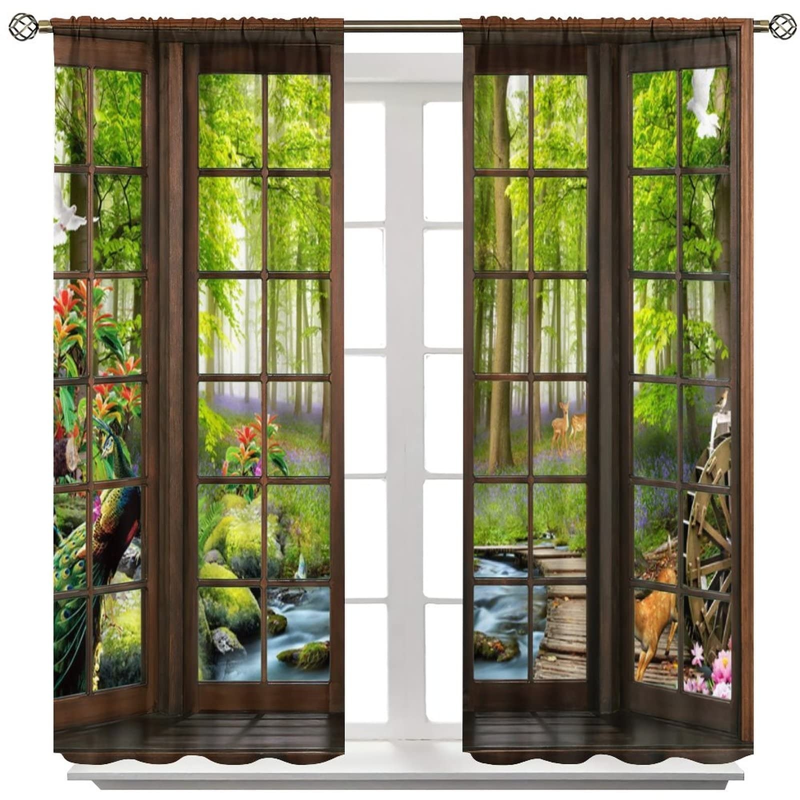 Landscape Curtains, 3D Window Spring Forest Wildlife Nature Scenery, Bedroom …