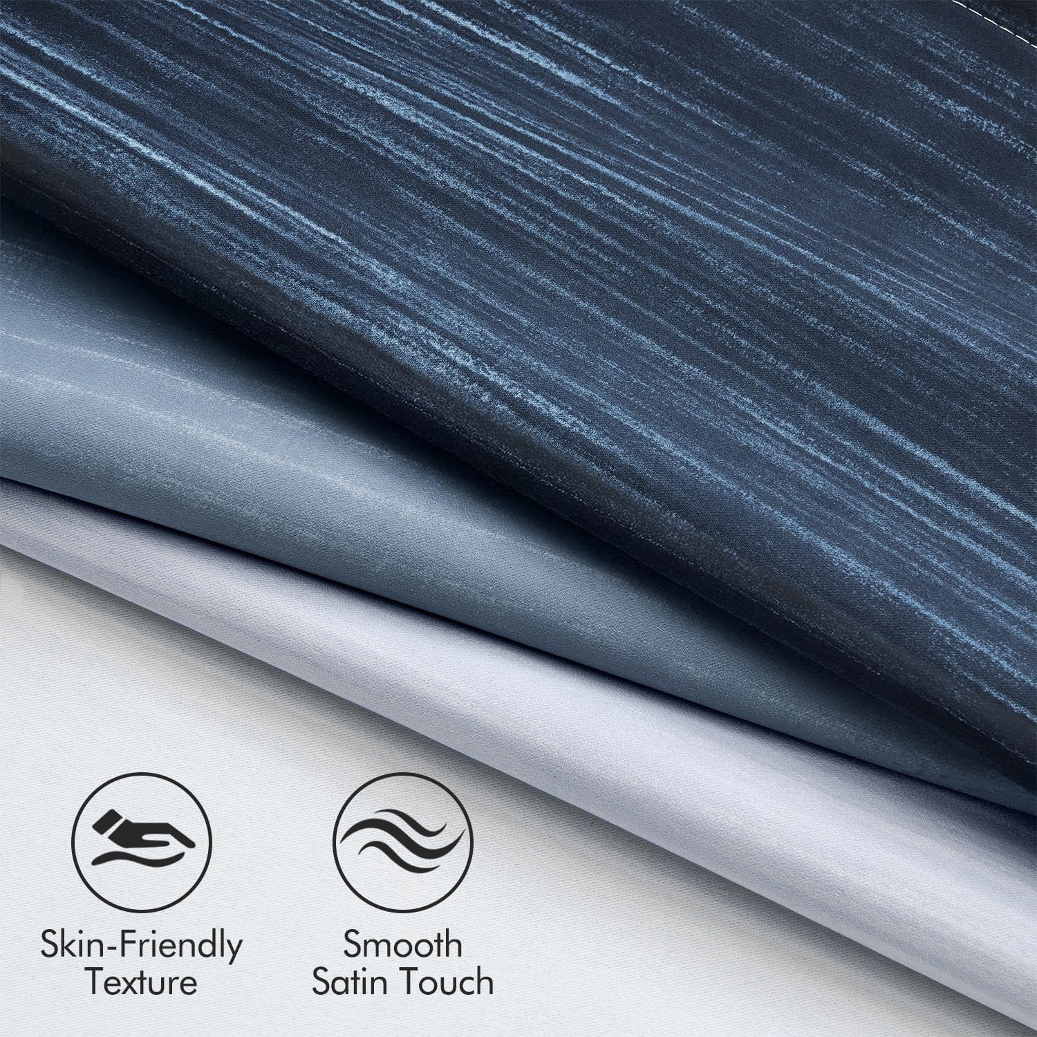 Navy Blue and Greyish White Ombre Blackout Curtains, Full Room Darkening Thermal