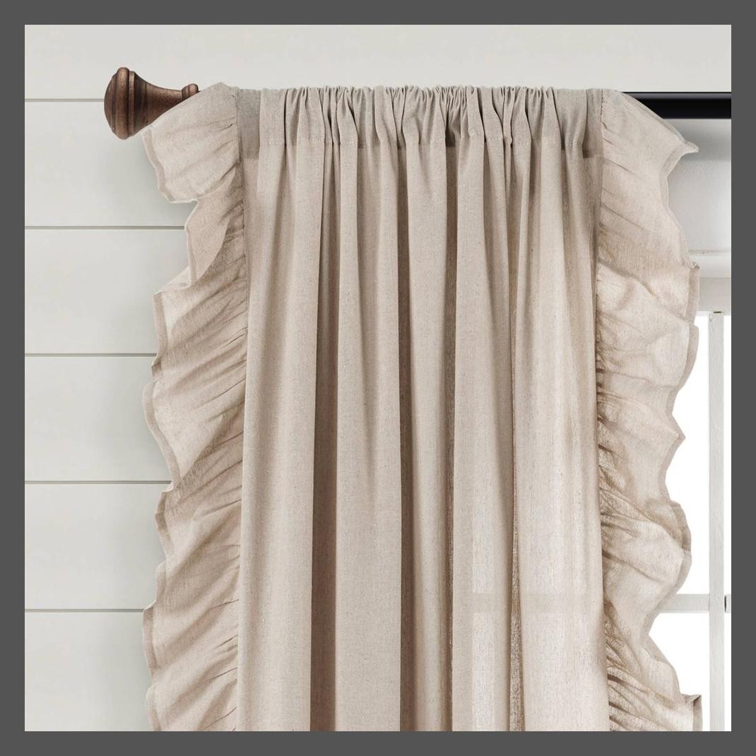 84″x54″ Linen Ruffle Window Curtain Panels Beige – Lush Décor
