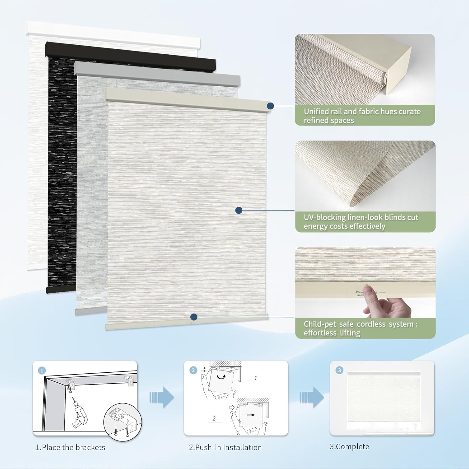 45″ W x 72″ H Cordless Light Filtering Roller Shade Windows Blind CREAM Linen
