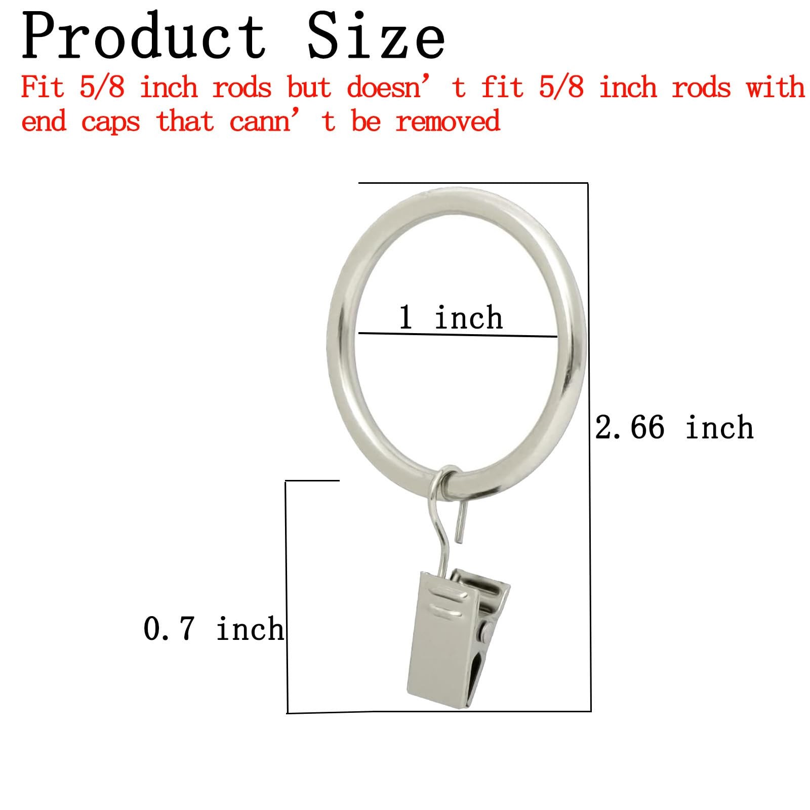 44 Pack Curtain Rings with Clips, Window Clip Rings Curtain Hooks Hangers Clip