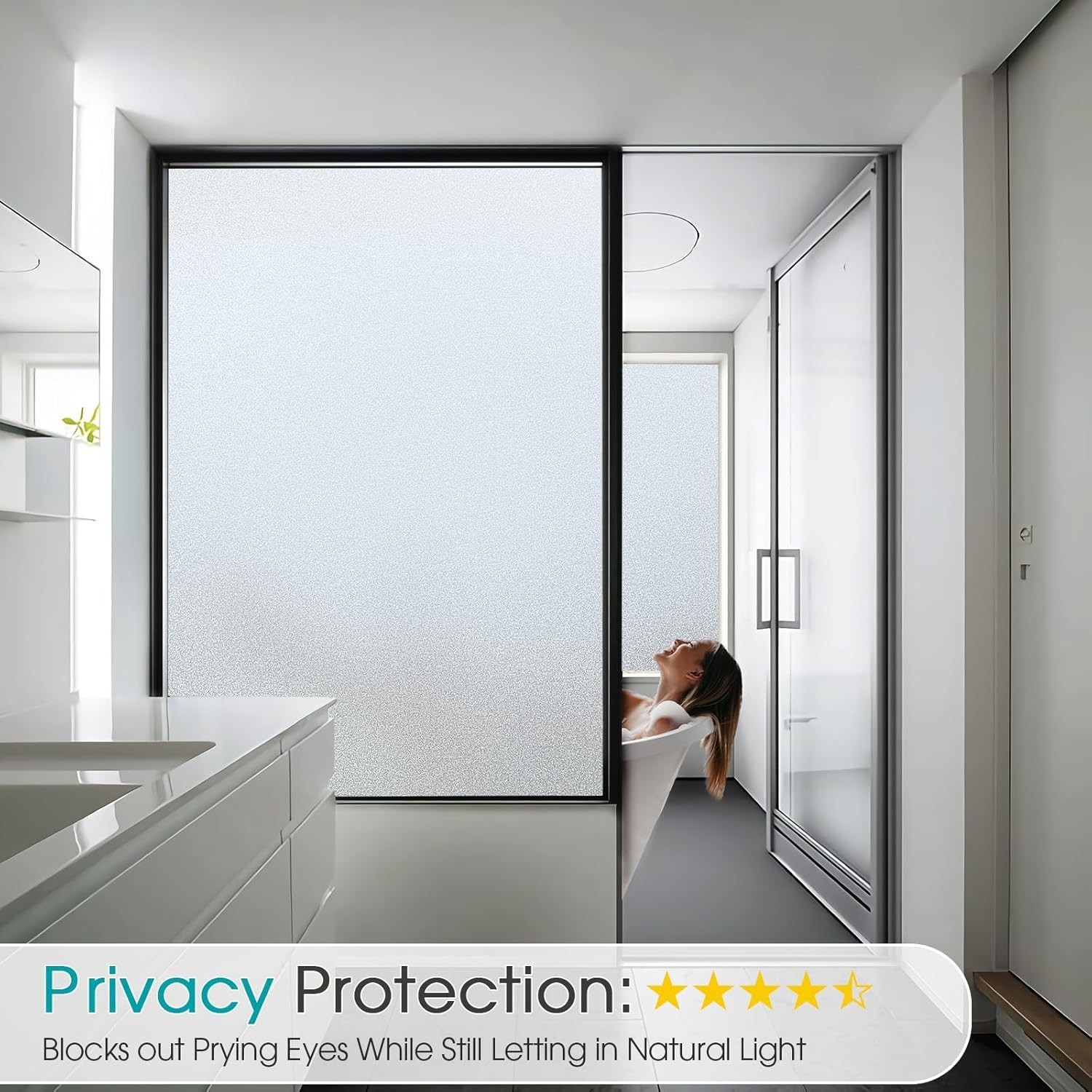 Frosted Glass Window Privacy Film Day and Night, Static Cling No Glue, Anti-G…
