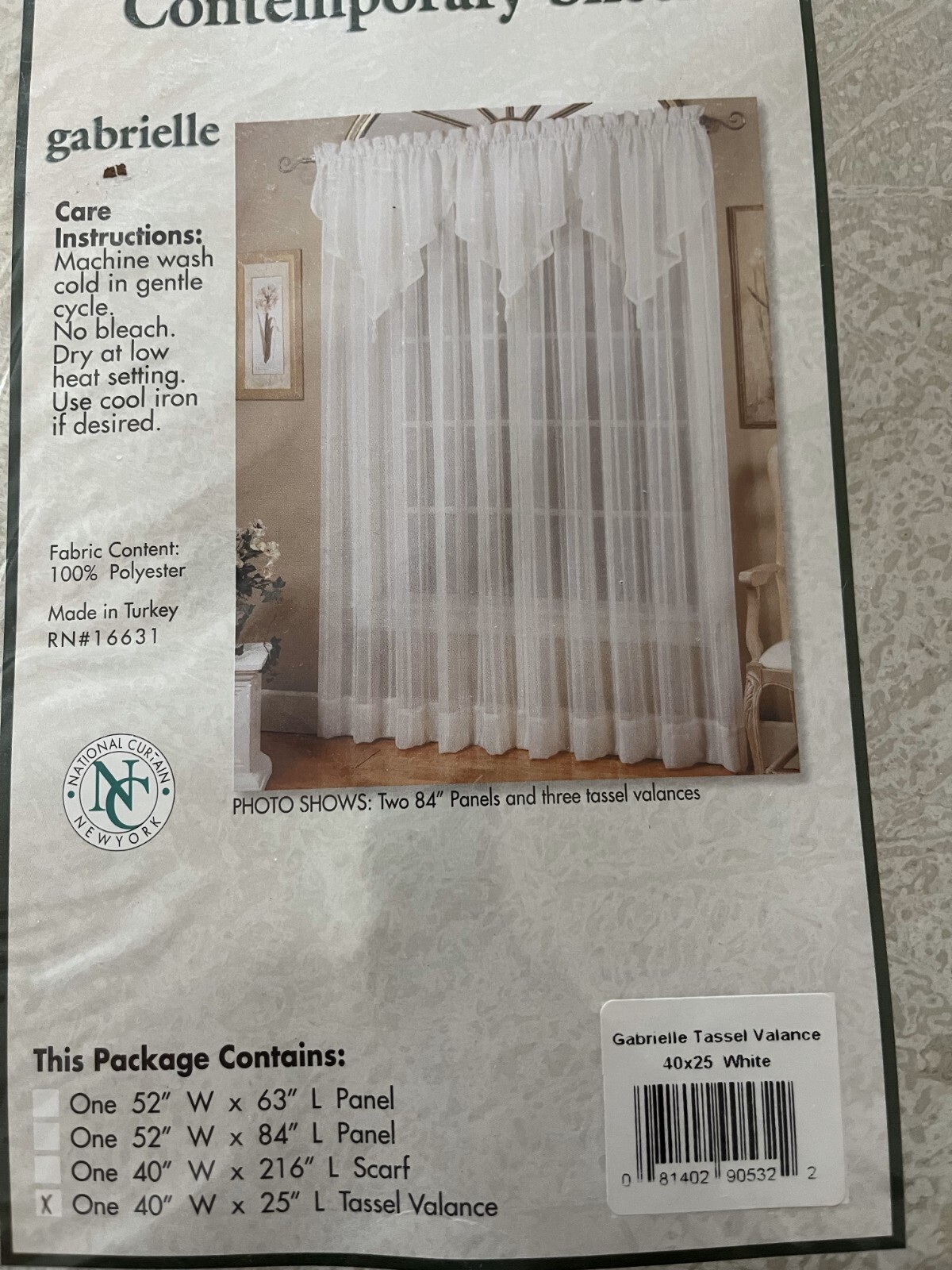 Vintage 1970’s Set of 2 Sheer White Curtain Panels and 4 Tassle Valences