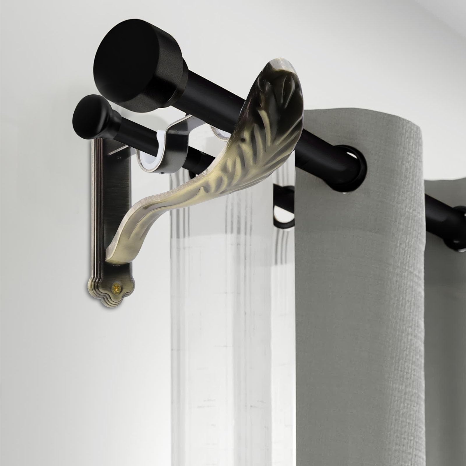 Tsnamay 3Pcs Double Curtain Rod Brackets Holders,1 Inch Retro Wall Mount Brac…