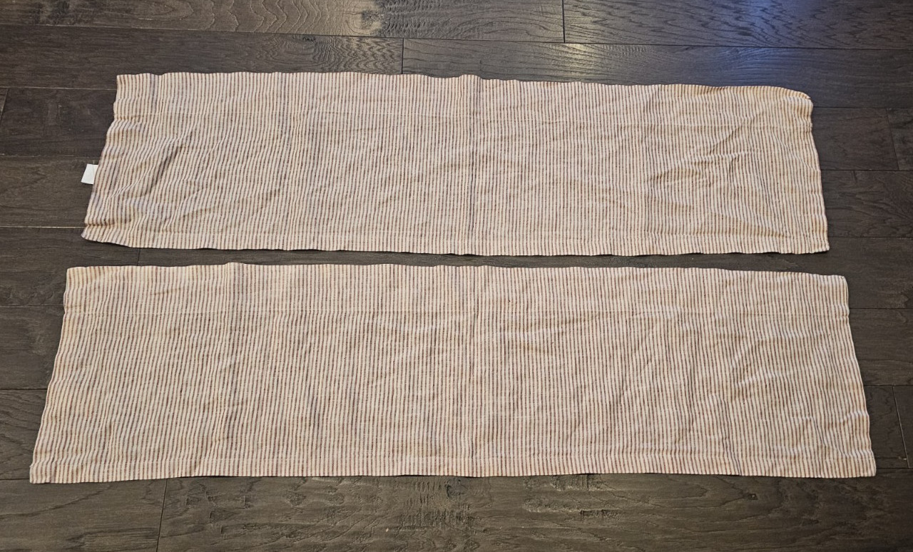 Pottery Barn Red Tan Stripe LINEN Cafe Curtains 2 – 50 x 13 in/127 x 33 cm