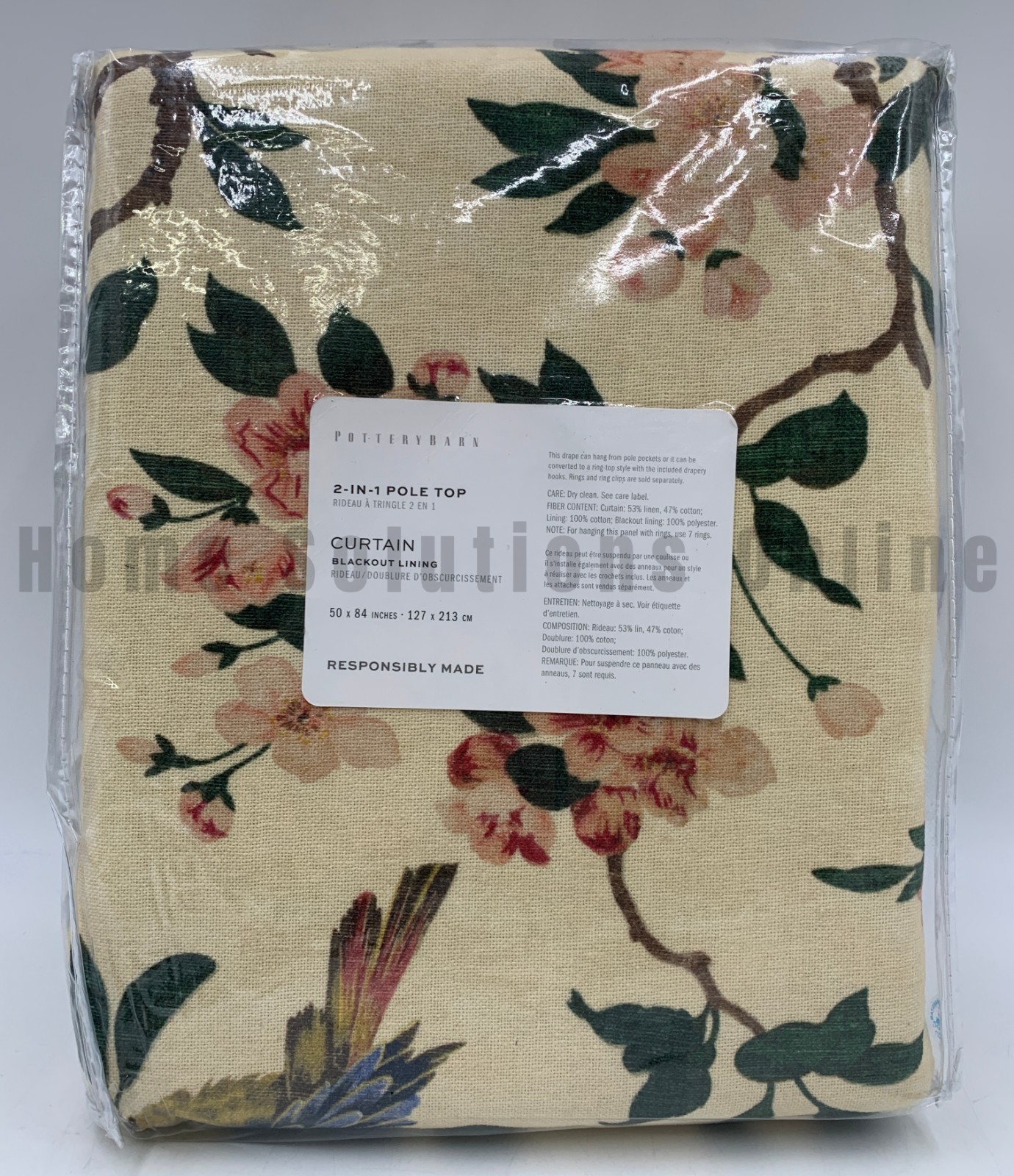 Pottery Barn Nola Floral Printed Blackout Curtain Ivory Multi 84″ #S4231