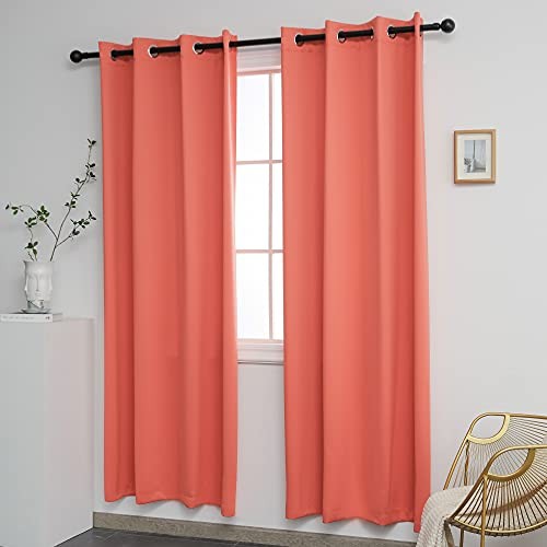 Blackout Curtains for Bedroom 2 Panels Set Room 45″W x 52″L (Pack of 2) Coral