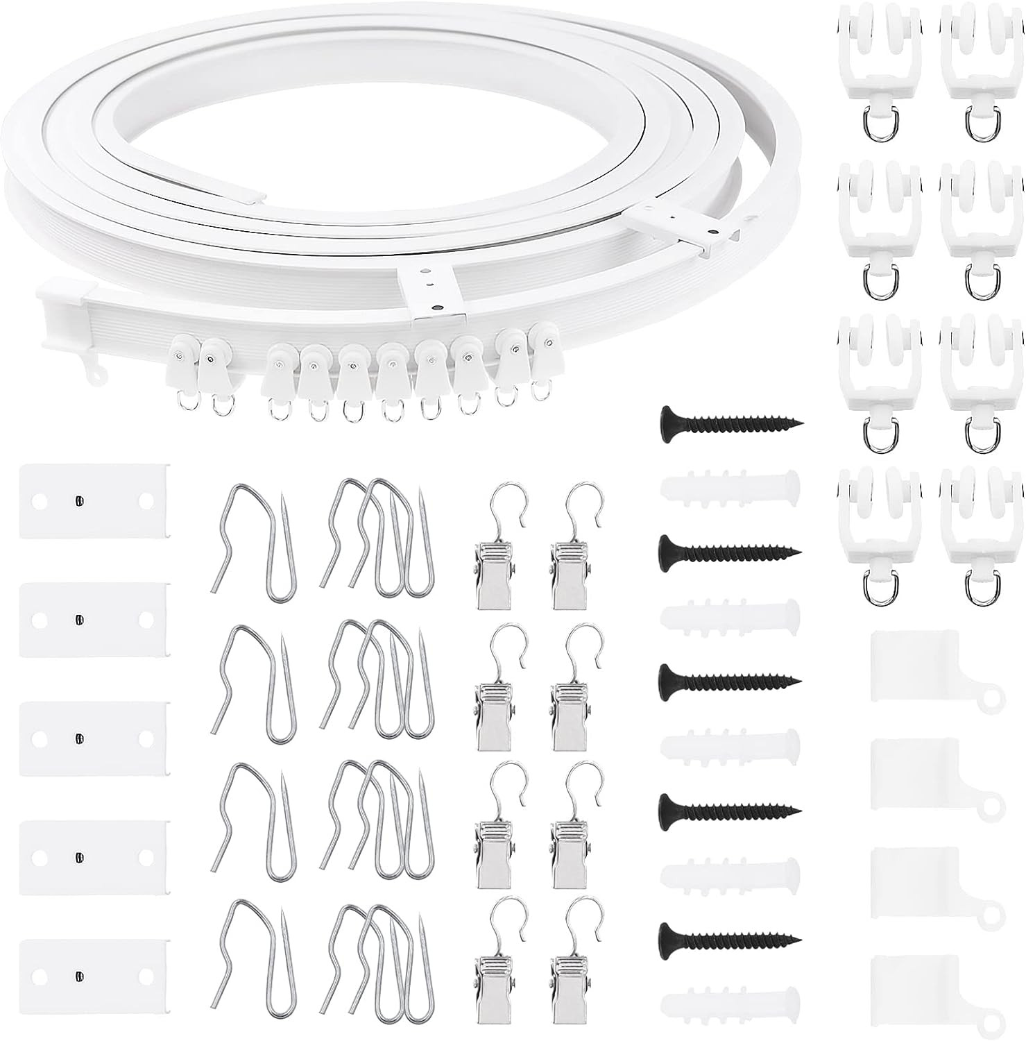 151PCS 5M Ceiling Curved Curtain Track Kit, Soft Windows Curved Track System, Me