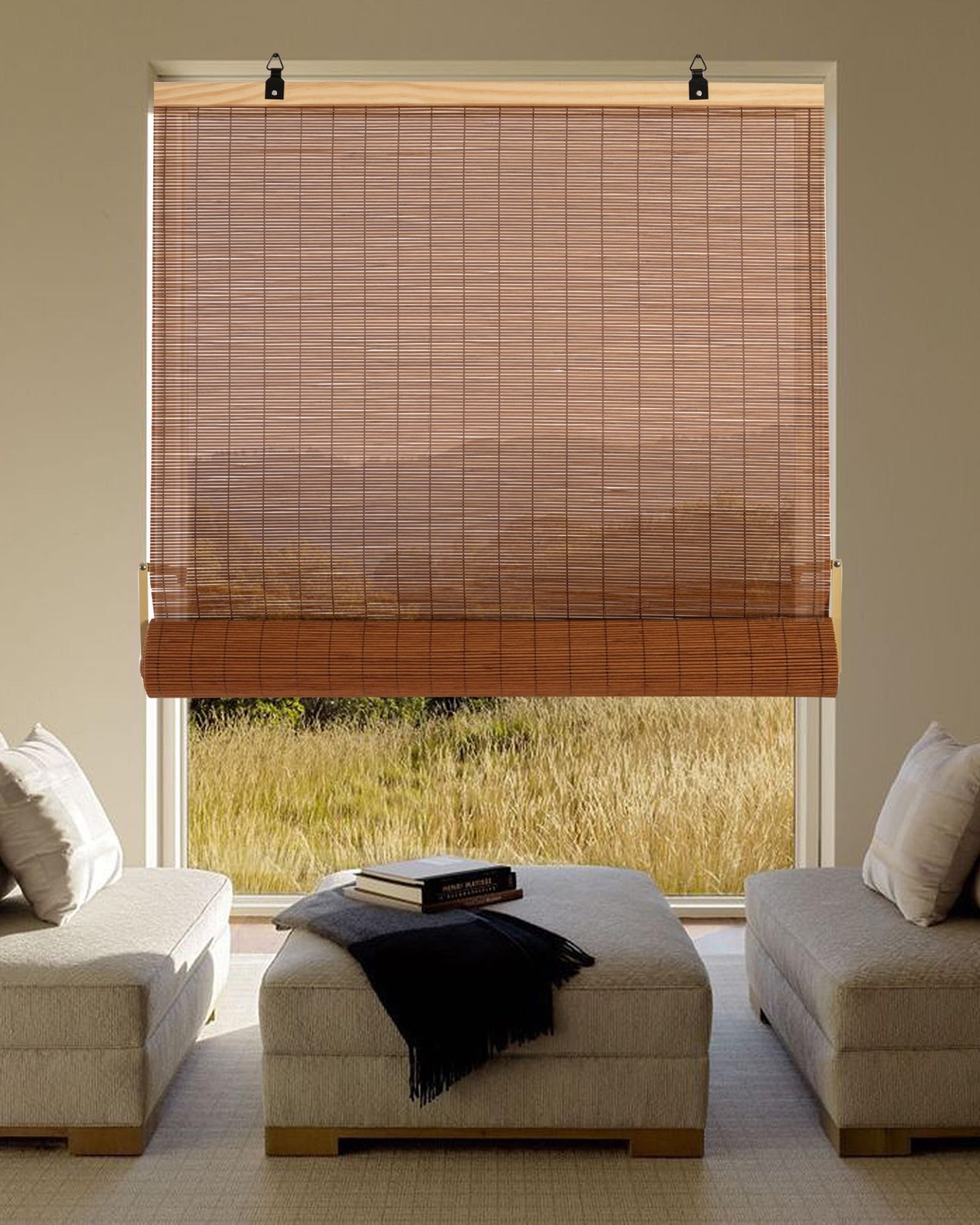 Chryeiiu 32W X 72H Cordless Bamboo Roman Shades Light Filtering Roll Up Bamboo