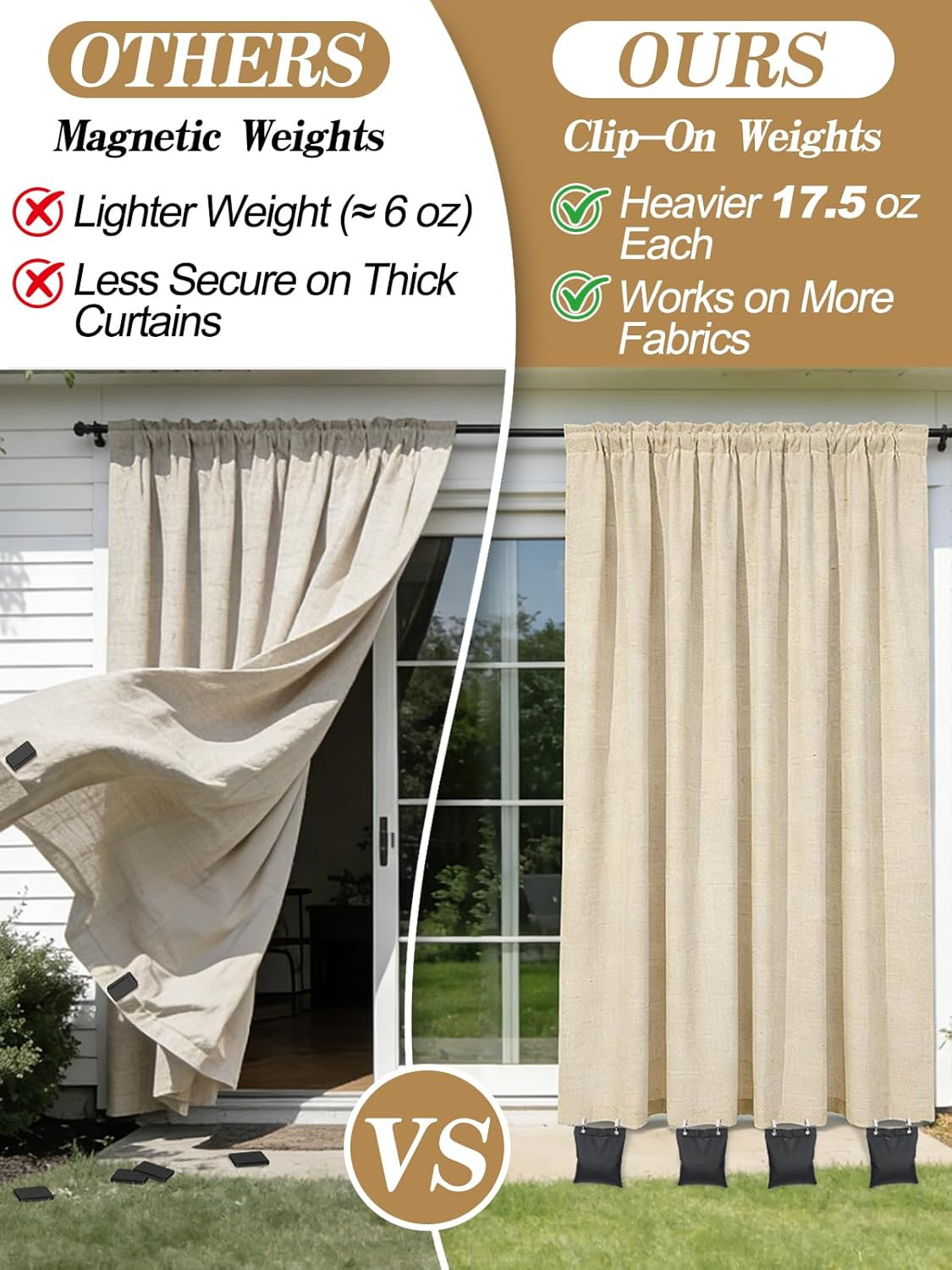 Pre-Filled 17.6 Oz Outdoor Curtain Weights- 4 Pack Wind Resistant Oxford Weight