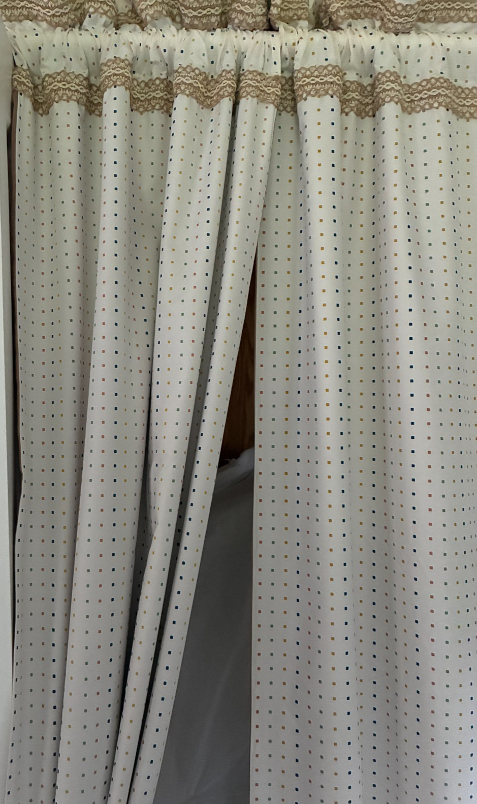 2 handmade curtain panels reversible (2 in 1) taupe/ beige 26. 5W x 84 L