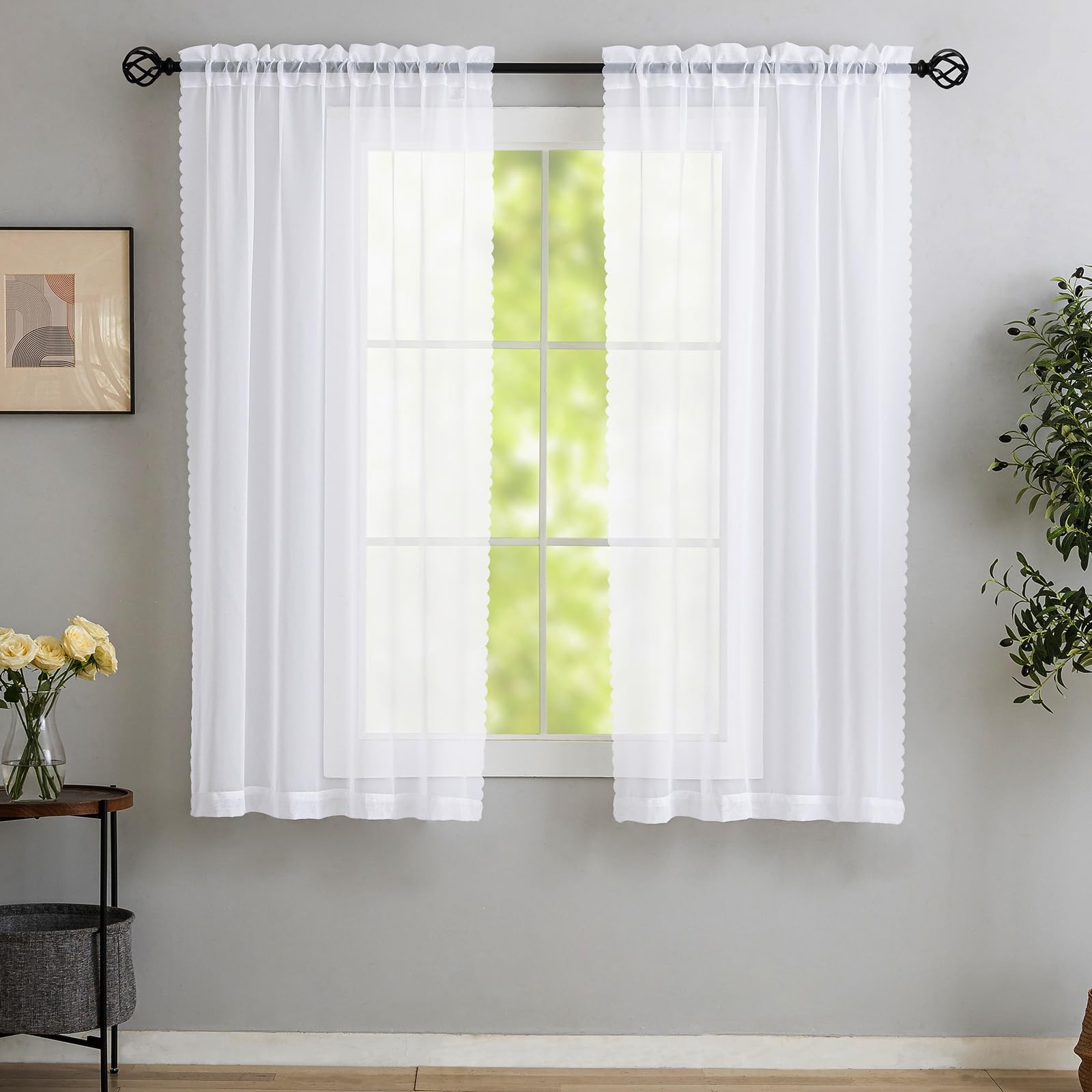 White Sheer Curtain Panels 72 Inch Length, 40″W x 72″L (Pack of 2) White-voile