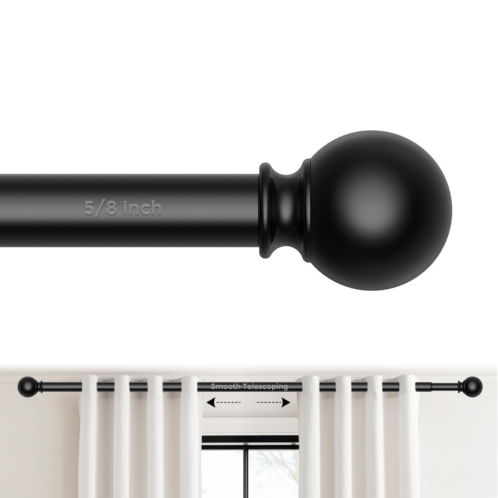 Curtain Rod for Windows 18-45 Inch, Black 5/8 Inch Small Window Treatment Rod…