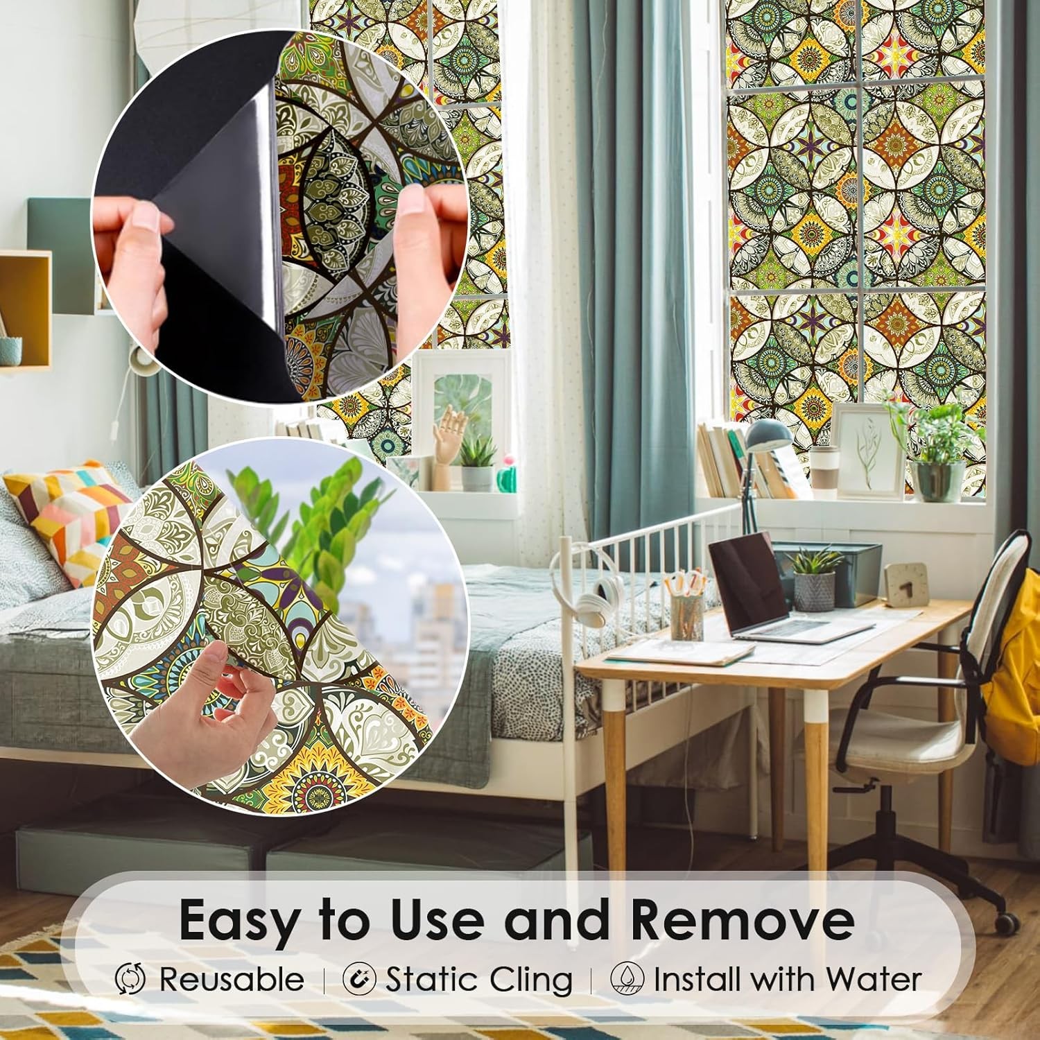 DKTIE Static Cling Decorative Window Film 17.7″ x 78.7″ (with tools), Yellow