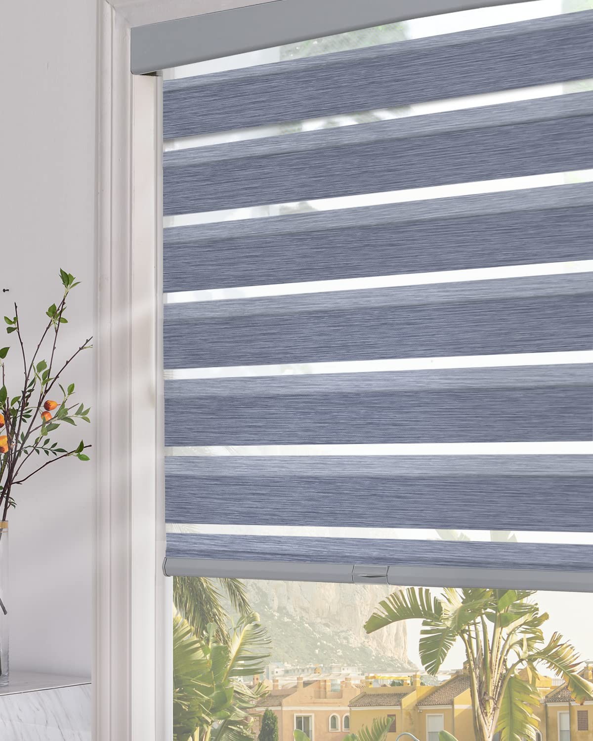 Cordless Zebra Blinds for Windows (24″ W x 72″ H, Dark Grey) with Upgraded Ca…