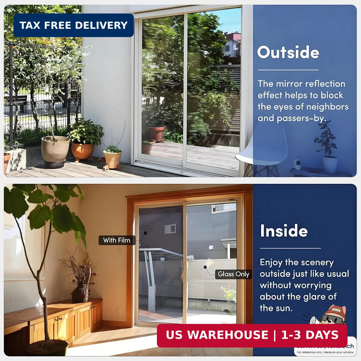 Coavas One Way Privacy Window Film, Heat Control Window Tint for Home, Sun Block