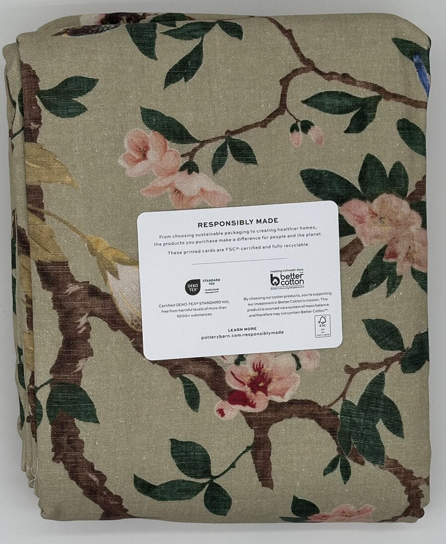 Pottery Barn Nola Songbird Cotton Lined Drape Curtain (1) ~ 50 x 108 Green Multi