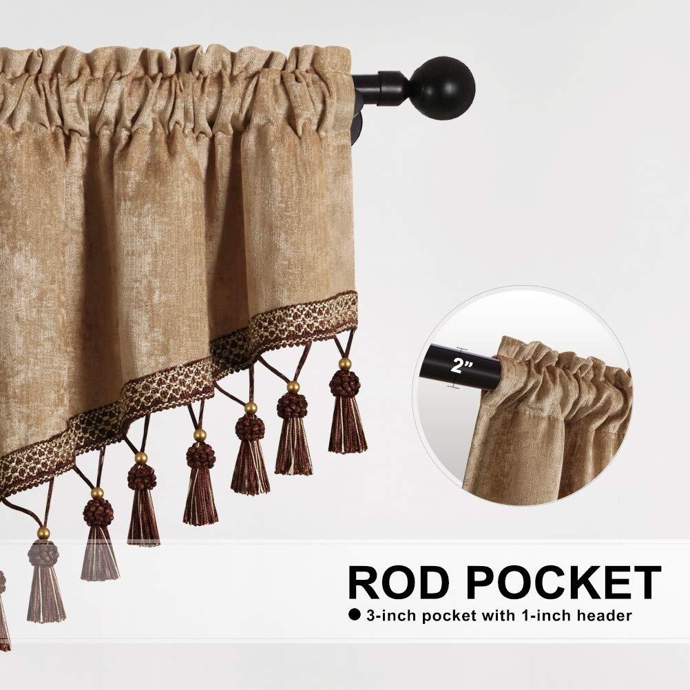 ELKCA Gold Double-Sided Chenille Window Curtains Tier for Kitchen Rod Pocket