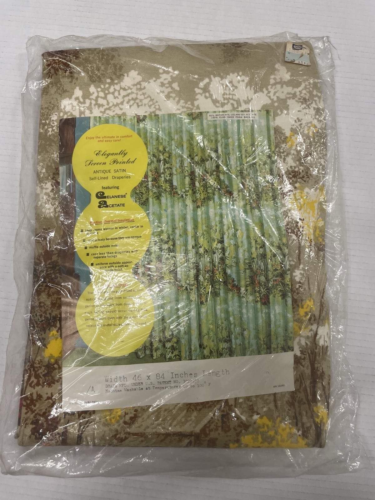 New 2 panel NOS Elegantly Selflines Screenprint Cottage MCM 46×84 PrivacyDrape