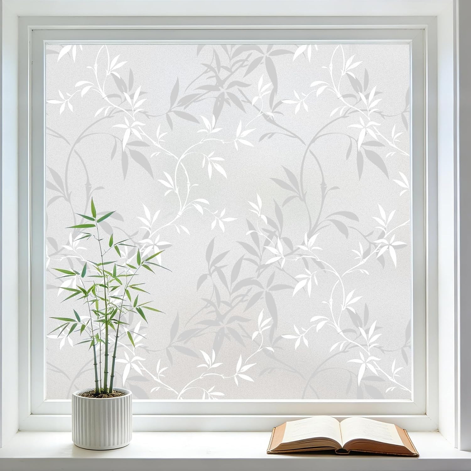 Window Privacy Film, Stained Glass Window Film Static Cling, Bamboo Decorativ…