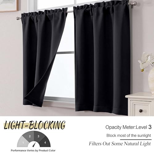 Kitchen Curtains 36 Inch Length, Shortout Small 30″W x 36″L (Pack of 2) Black