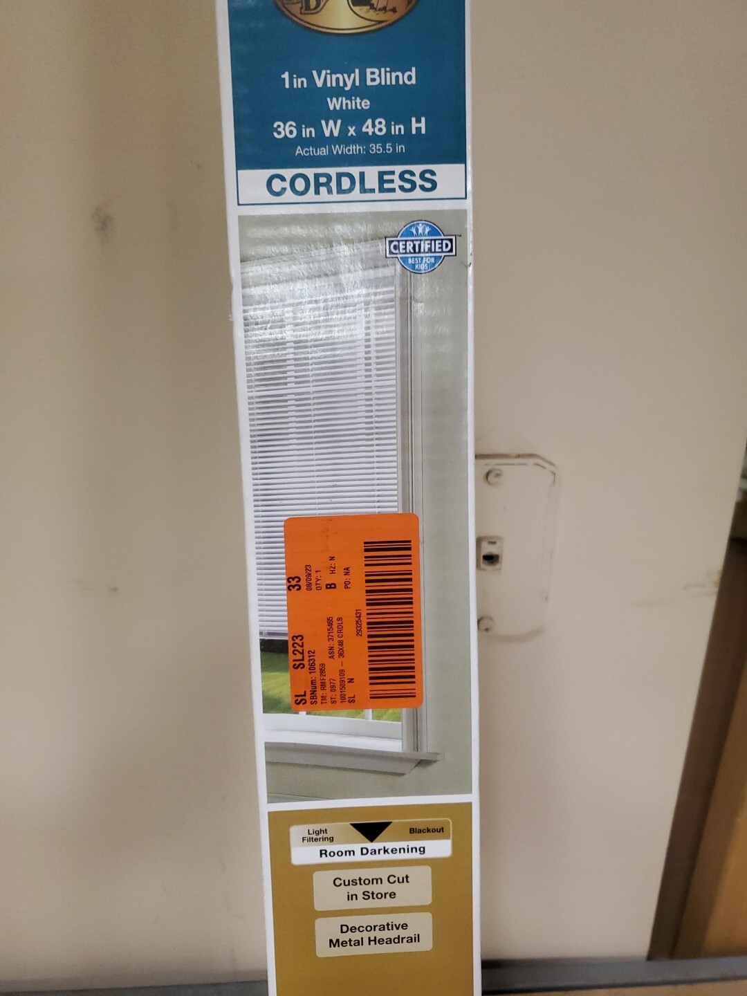 CUSTOM CUT Hampton Bay White Cordless 1 in. Room Darkening Vinyl Blinds