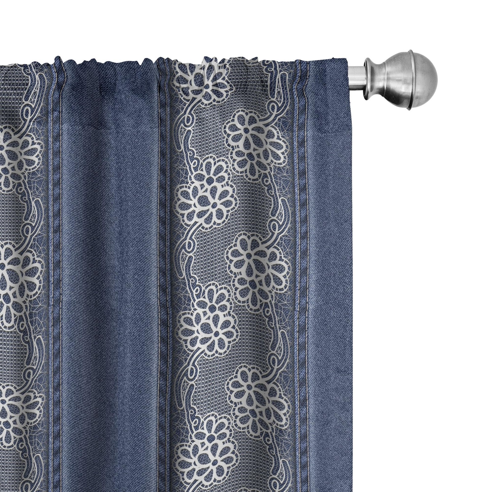 Floral Curtains, Jeans Background Plain Flower Motifs Pattern Denim Themed Di…