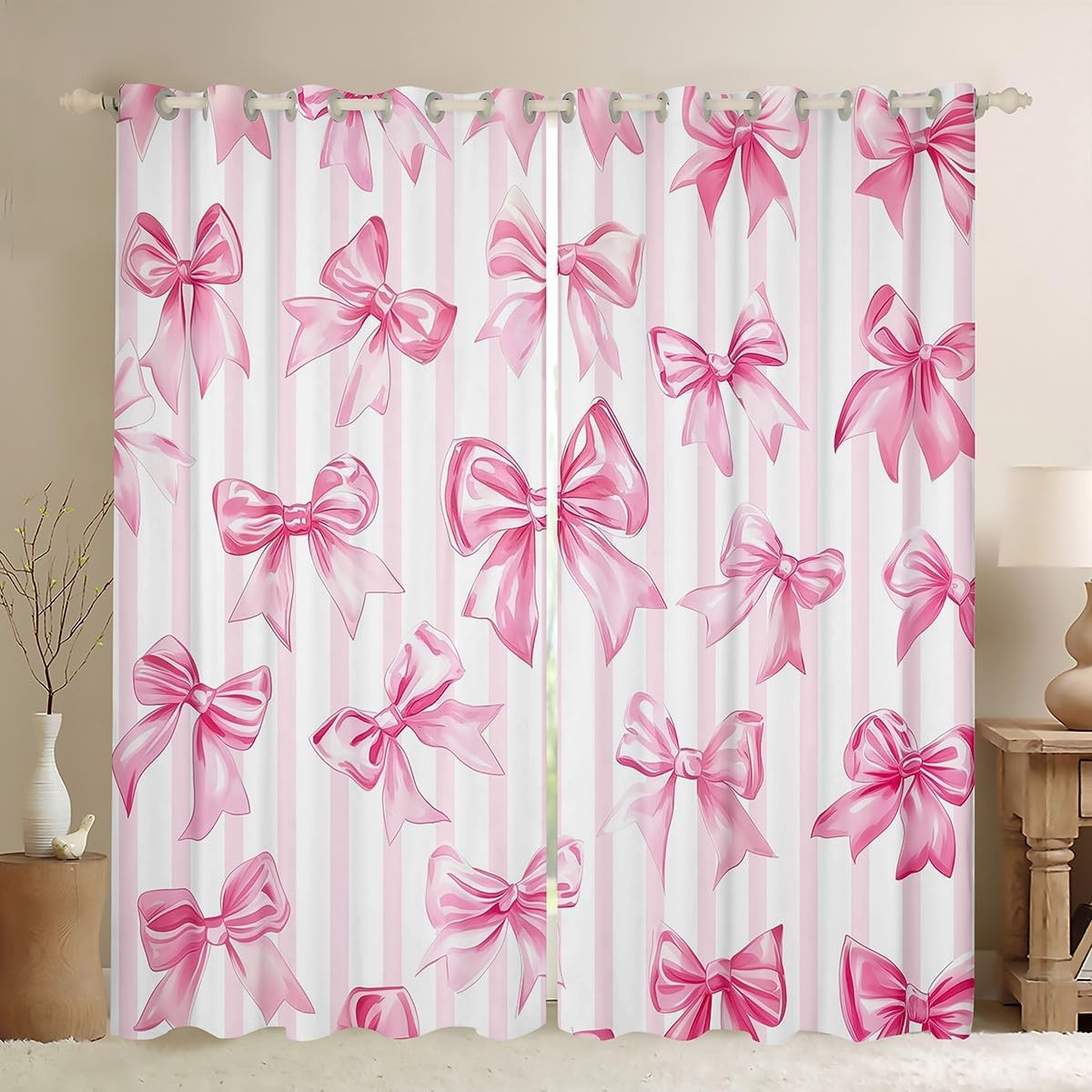 Cute Kawaii Bowknot Girls 42″ Wx63 L Window Curtain Dreamy Princess Style Curtai