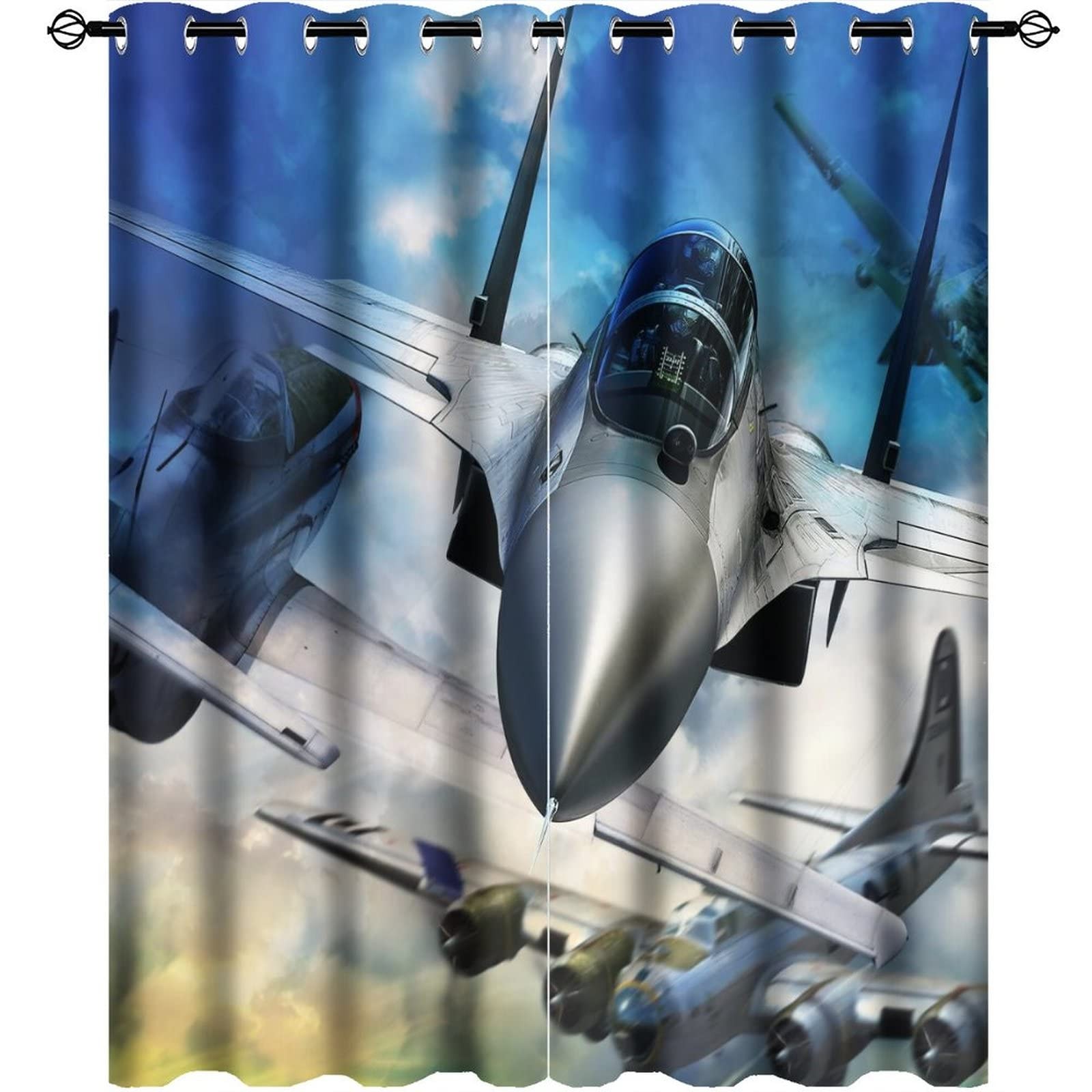 Vintage Fighter Airplane Blackout Curtains – Modern Boys Bedroom Decor Fighte…