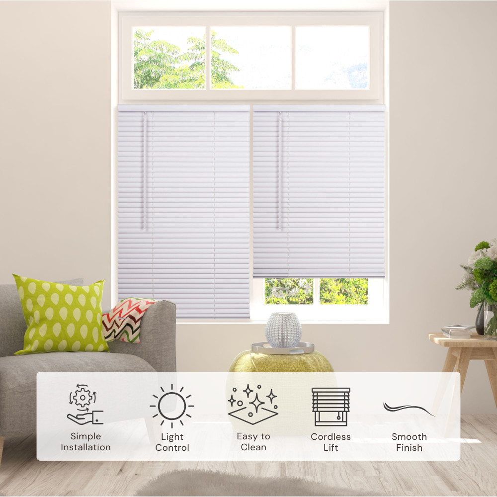 LOTUS & WINDOWARE Cordless Mini Blind, 1″ Vinyl Slats – Window Blinds for Hom…