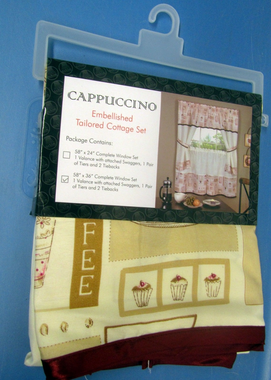 Kitchen Curtains Embellished Cottage Set (58″ x 36″) COFFEE CAPPUCCINO, Achim