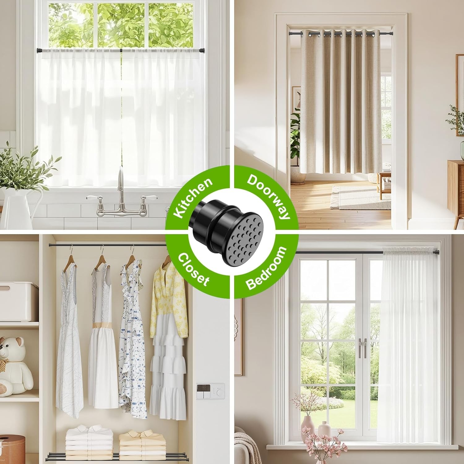 Spring Tension Rods 28-48 Inches No Drill Tension Curtain Rods Black Spring