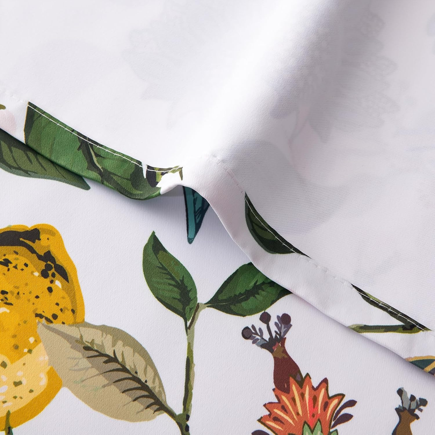 White Kitchen Tier Curtains 36 Inches Long,Botanical Floral Lemon & Hummingbird